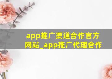app推广渠道合作官方网站_app推广代理合作