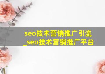 seo技术营销推广引流_seo技术营销推广平台