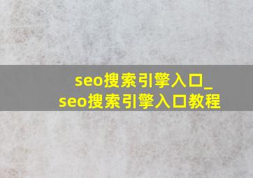 seo搜索引擎入口_seo搜索引擎入口教程